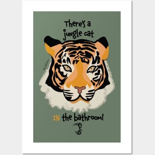 Jungle Cat In The Bathroom Posters and Art